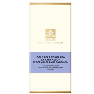 Premier Gold bela čokolada sa karamelom i pečenim slanim bademom 100gr